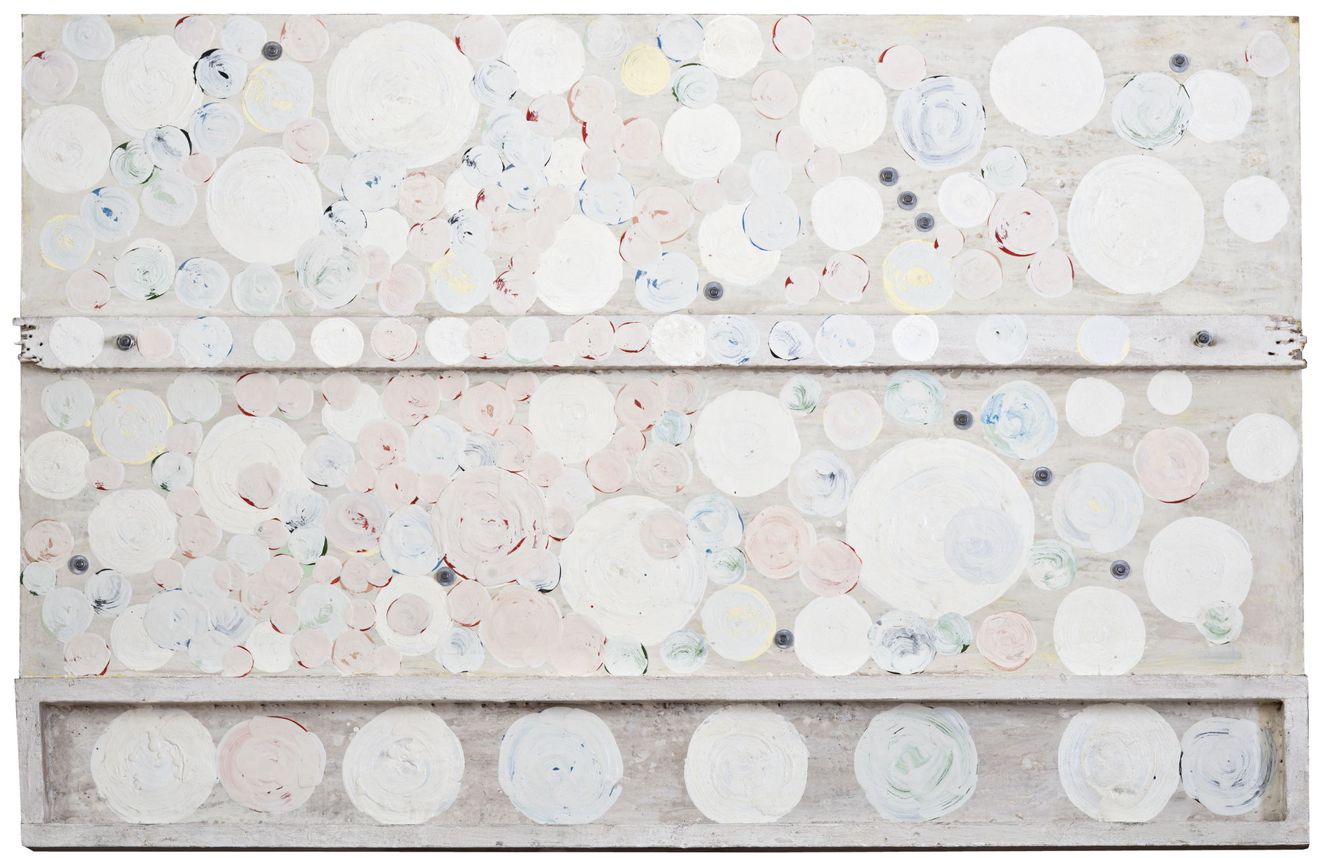 Vladim&iacute;r Merta / B&iacute;l&eacute; nekonečno, z cyklu Reklama na nekonečno /1989 /enkaustika, dřevo, kov /80 x 124 cm / vyvol&aacute;vac&iacute; cena: 90 000 Kč