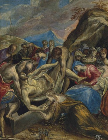 El Greco / Kladen&iacute; do hrobu  olej na desce 28 x 19.4 cm cena: 6 101 000 USD