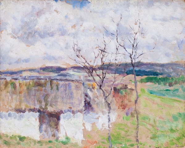 Prucha Jindřich: Jarní krajina, 1909  olej na lepence, 63.5cm x 74.5 cm European Arts 20.11.2016 vyvolávací cena: 1 800 000 Kč (bez provize 24,2%)