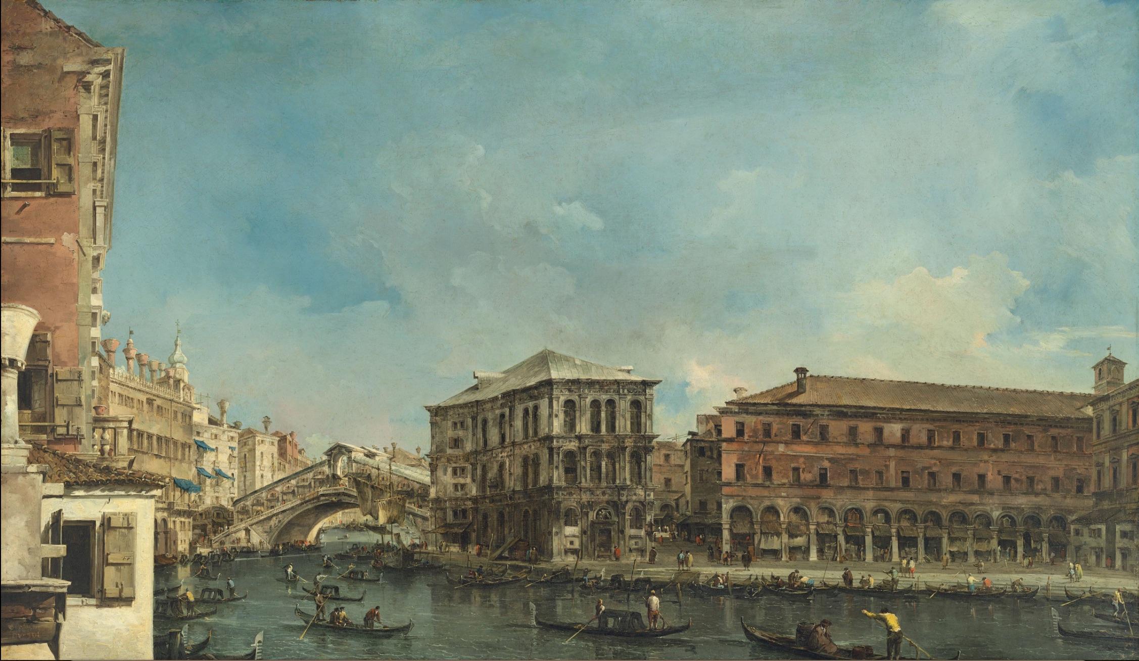 Francesco Guardi: Rialto a Palazzo dei Camerlenghi, po r. 1754 olej na plátně, 119,7 x 204,3 cm dosažená cena: 26 505 000 GBP Christie’s Londýn, 6. 7. 2017