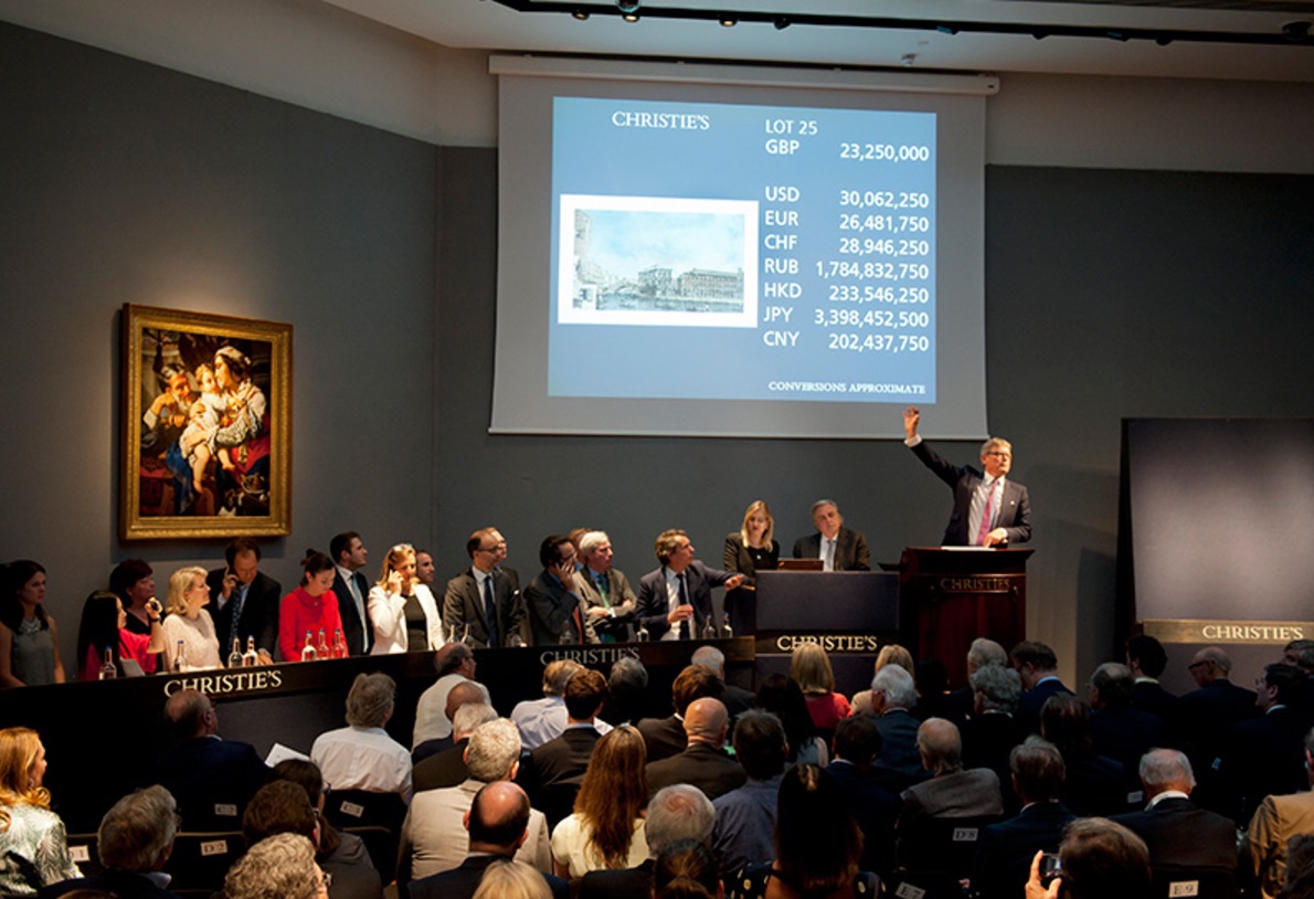 Dražba obrazu Francesca Guardiho, Christie’s Londýn 6. 7. 2017