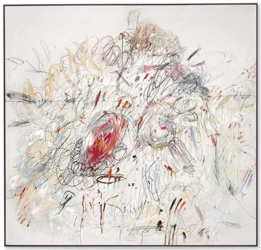 Cy Twombly: Leda and the Swan, 1962 191 x 200 cm olej, tužka a voskovky na pl&aacute;tně   dosažen&aacute; cena: 52 887 500 USD