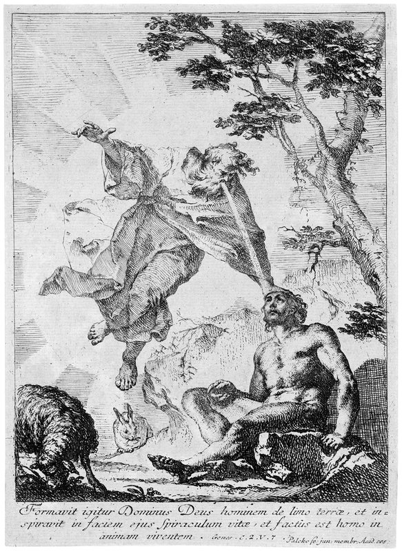 František Xaver Karel Palko: Stvoření Adama / lept, papír / 23, 8 x 17 cm / v nabídce galerie Nicolaas Teeuwisse OHG