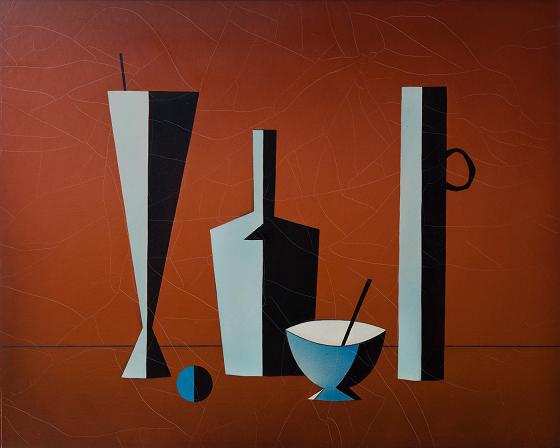 Andrej Barč&iacute;k: Z&aacute;ti&scaron;ie, striekan&aacute; farba na preglejke, 80. roky 20. storočia