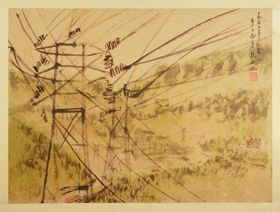 Fu Baoshi: Elektrické vedení v krajině / 1952
