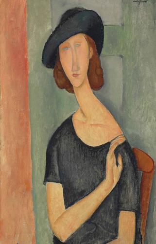 Amedeo Modigliani: Jeanne H&eacute;buterne (Au chapeau) / 1919 olej na pl&aacute;tně / 92 x 54 cm / odhad: 16 &ndash; 22 mil. liber
