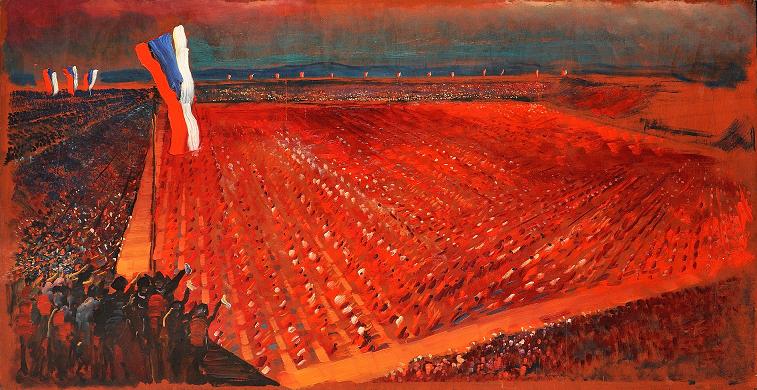 Otakar Nejedlý: Všesokolský slet / kolem 1920 / olej na dřevěné desce / 60,5 x 117 cm