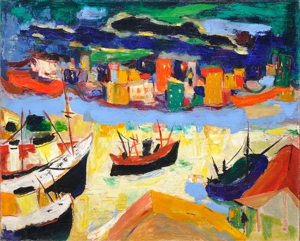 Ludmila Padrtová: Přístav v Janově / 1955  olej na plátně / 80 × 60 cm / cena: 90 000 Kč 